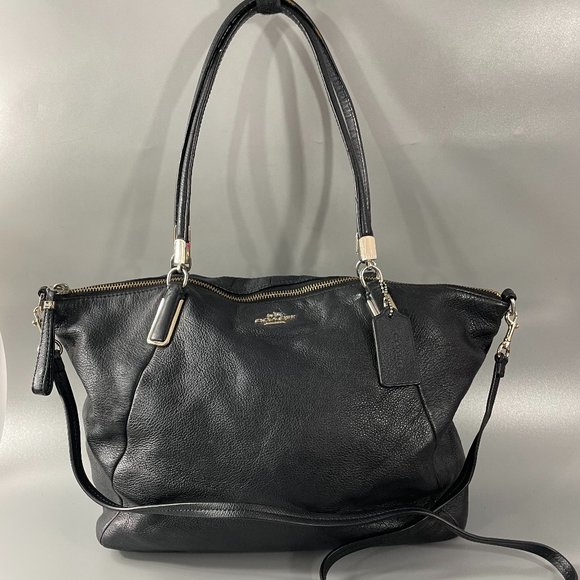 COACH F34494 PEBBLE LEATHER KELSEY SATCHEL LIGHT GOLD/BLACK LEATHER - Picture 1 of 15